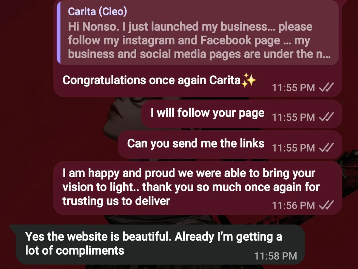 Screenshot of the original message from Carita, Founder at RecoverDerm